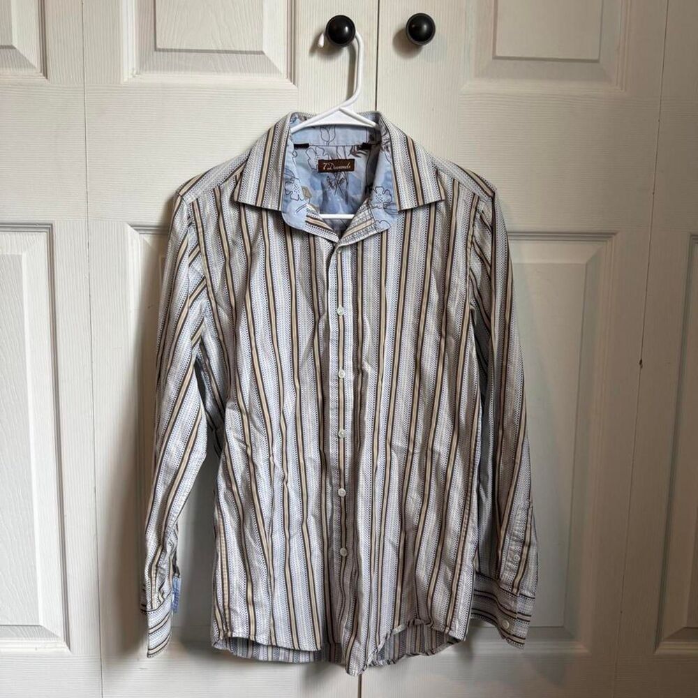 7 Diamonds Men's Multicolored Striped Button Up Shirt
